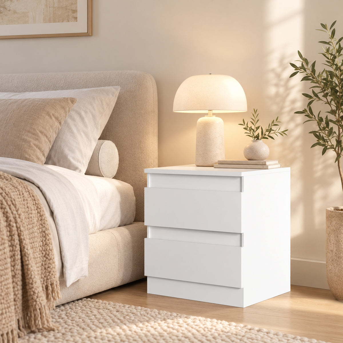Lot de 2 Tables de Chevet, Tables d'Appoint avec 2 Tiroirs, Style Moderne, pour Chambre, Salon, 40 x 34 x 46,5 cm, Blanc-8