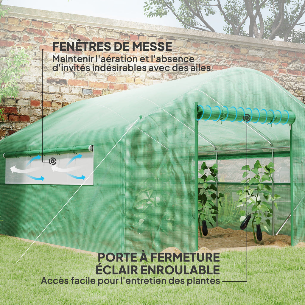 Serre de jardin 4 x 3 x 2m avec portes enroulables et grandes fenêtres, serre tunnel de jardin, vert-3