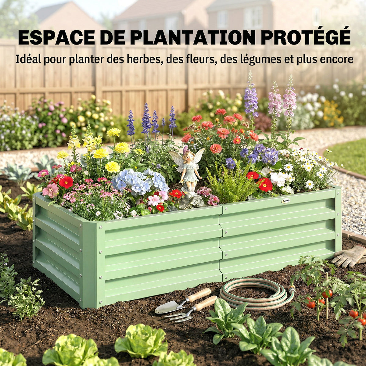 Carré Potager de Jardin Rectangulaire, Tôle d'Acier Ondulée, 120 x 60 x 30,5 cm, Vert-5