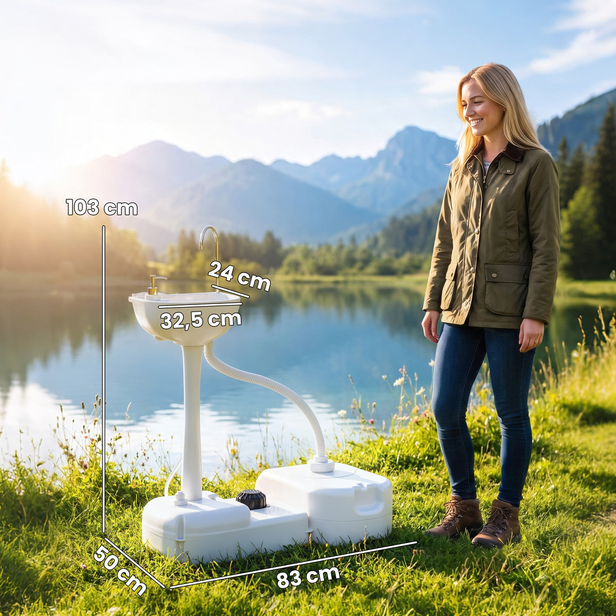 Évier à Main Portable Station de Lavage Camping Jardin Extérieur Voyager avec Réservoir d'Eau 17L Gris-2