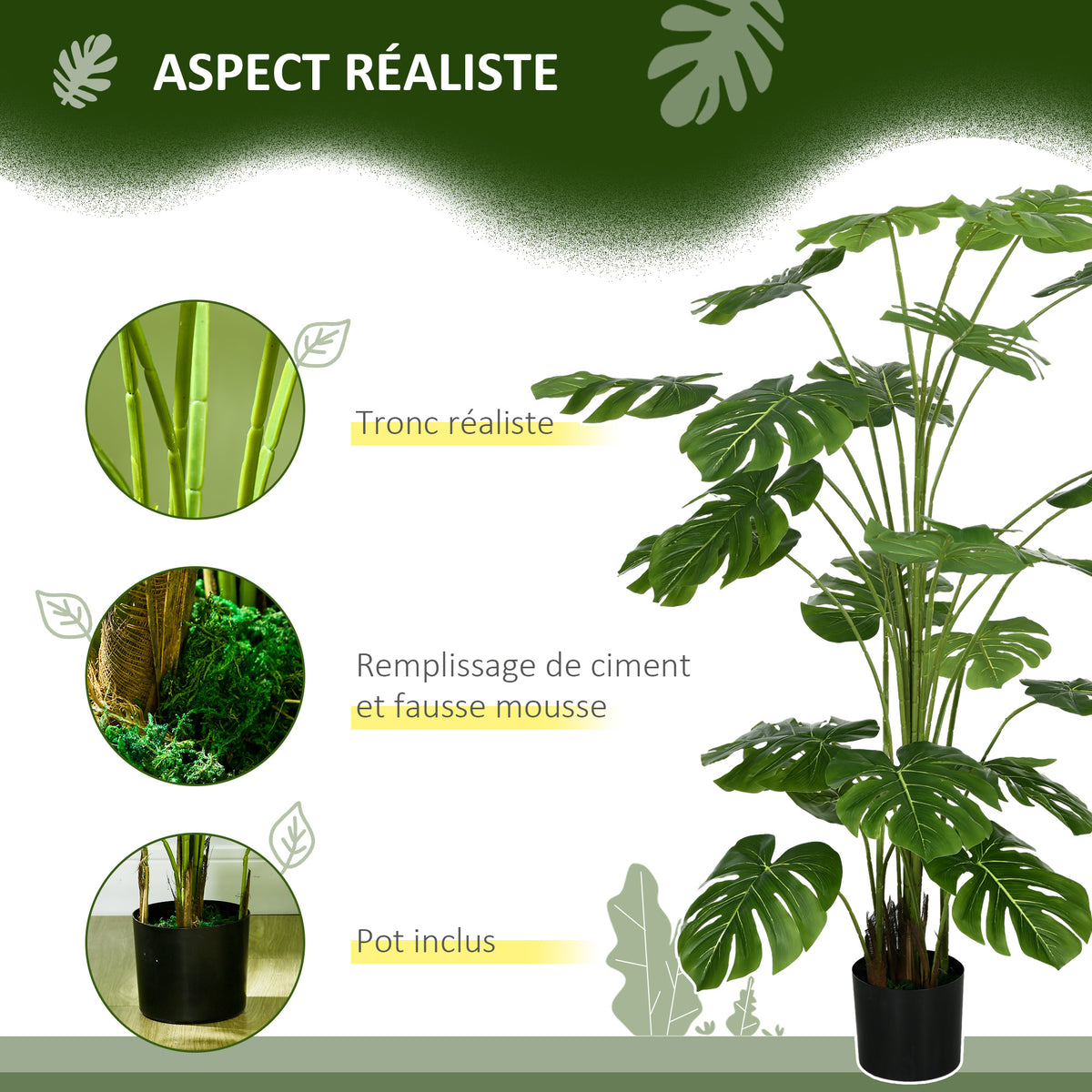 Plante artificielle arbre artificiel monstera deliciosa avec pot inclus hauteur 180 cm intérieure vert-4
