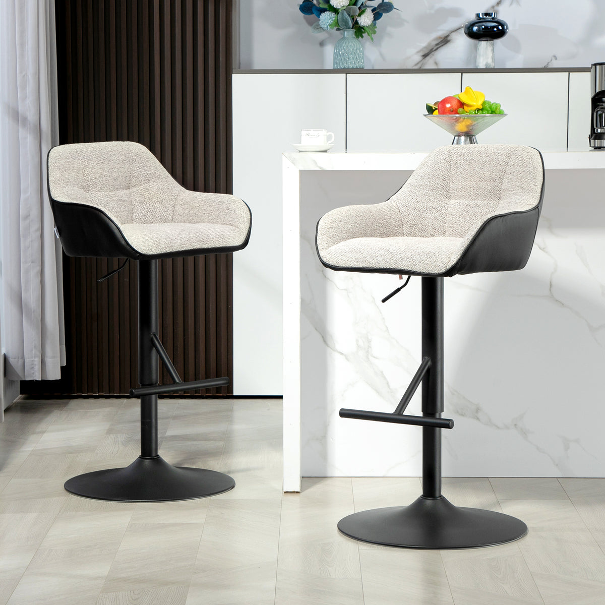 Lot de 2 tabourets de bar chaises de bar hauteur réglable tissu effet lin et base en acier 52,5 x 53 x 86,5-108 cm gris-9