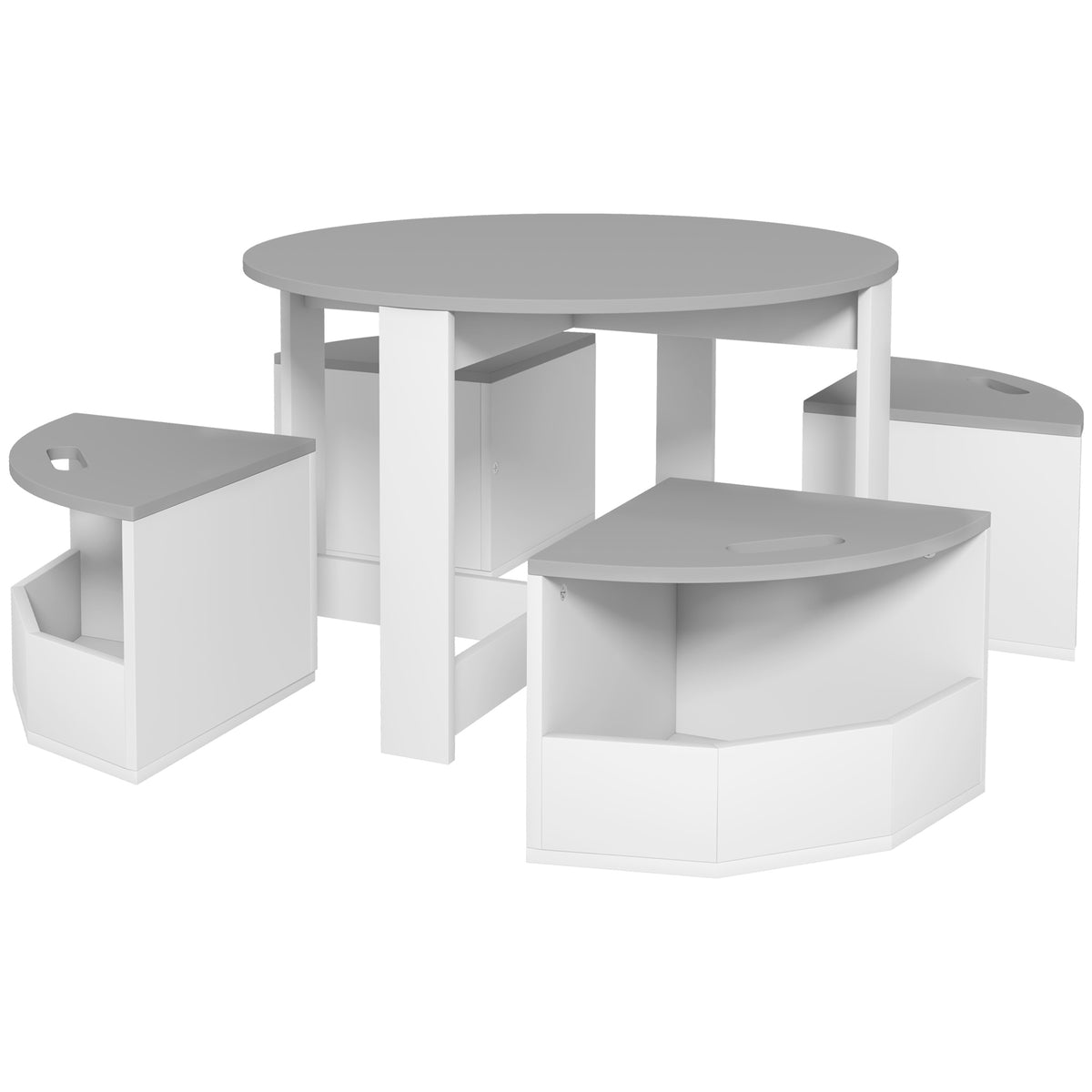Table Enfant avec 4 Chaises 5 Pièces avec Rangement, Cadeau pour Fille Garçon 3-8 Ans, Ø 78 x 49 cm, Gris-0