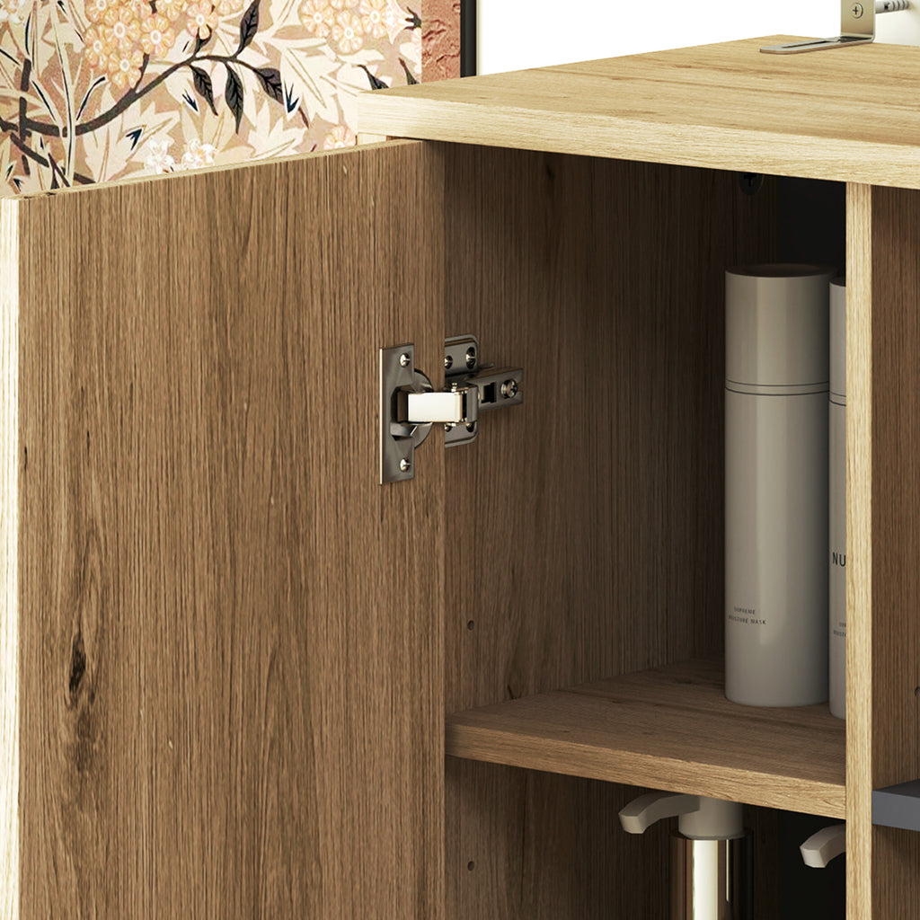 Meuble colonne salle de bain, armoire de salle de bain avec 6 compartiments ouverts et 2 placards, bois naturel-8