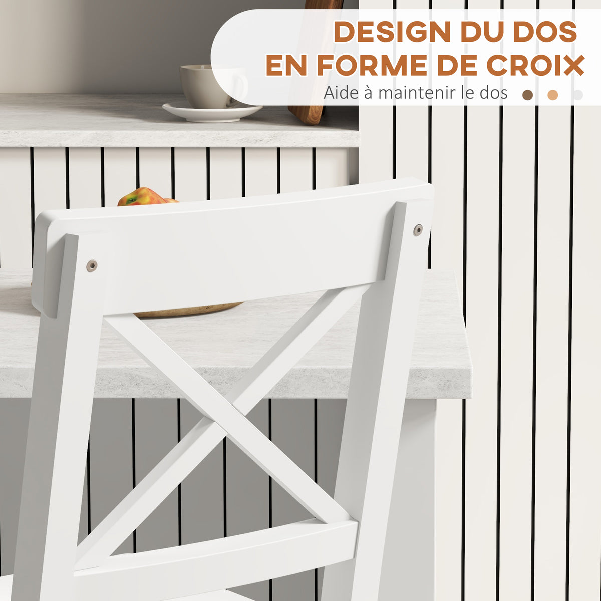 Lot de 2 chaises hautes, chaises de bar style campagne chic en bois hauteur 60 cm avec repose-pieds, blanc-4