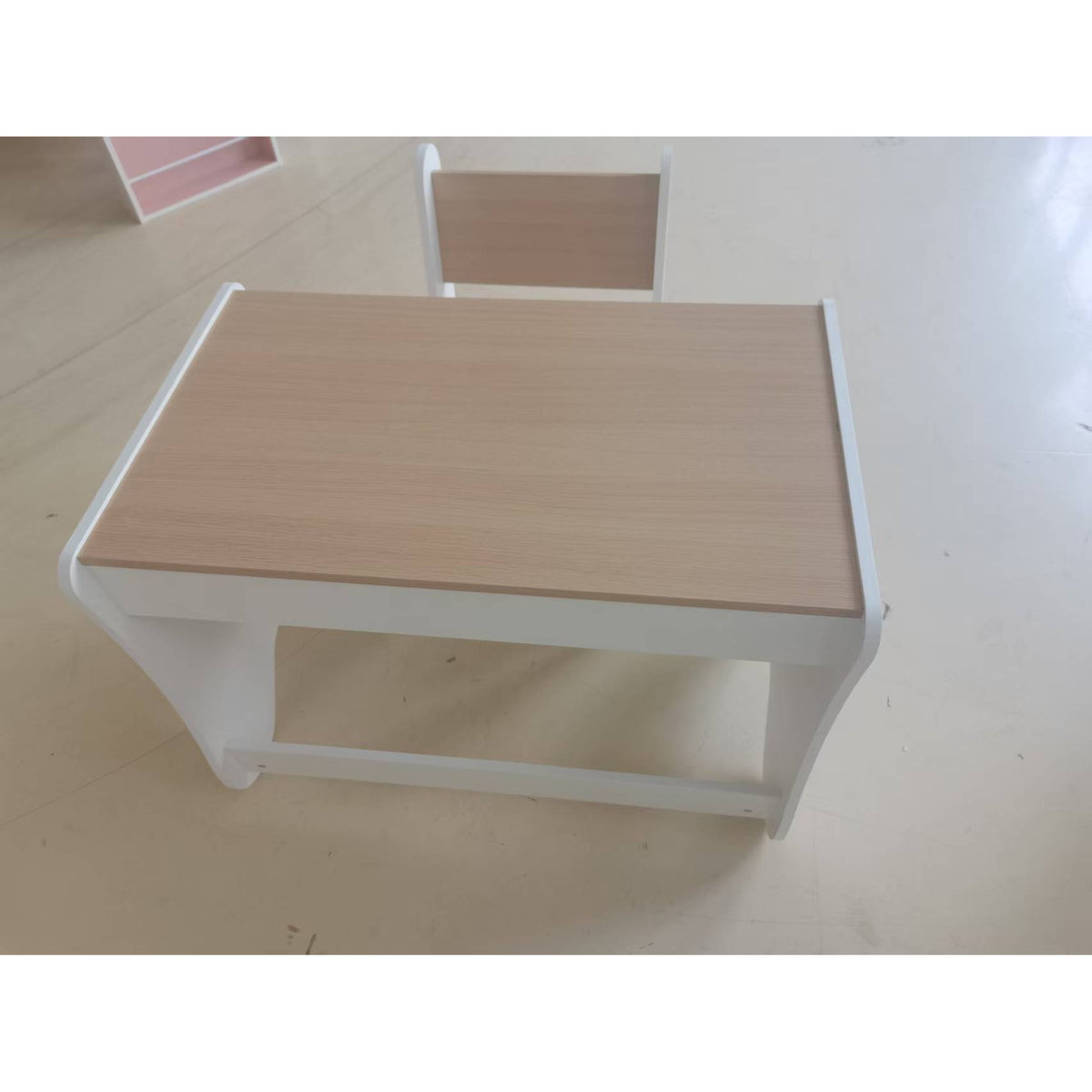 Bureau et Chaise pour Enfant 2 Pièces, Ensemble Table d'Activité avec Tiroir, 3 à 8 Ans, Blanc et Bois Naturel-2