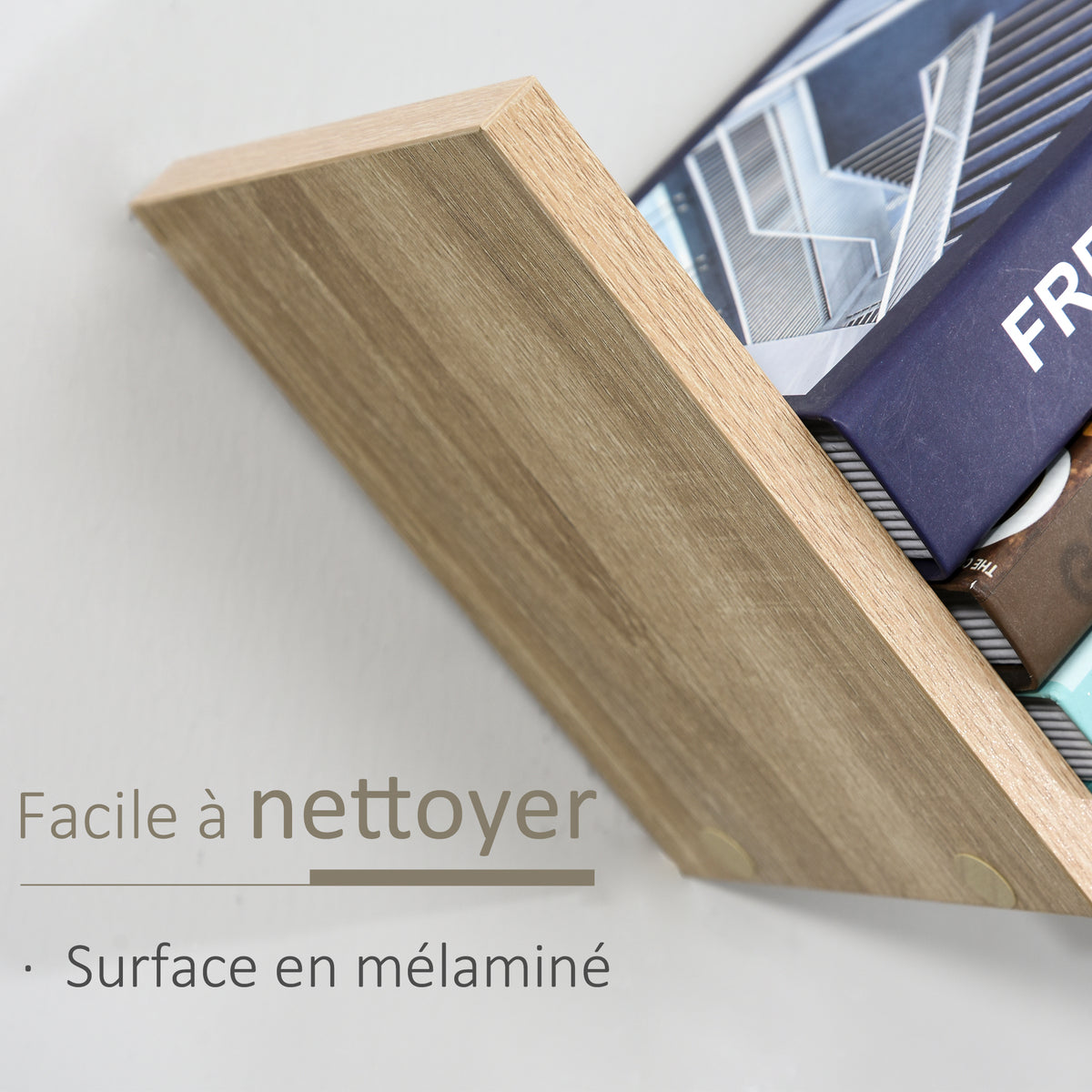 Etagères murale flottante - design contemporain en V - kit fixation inclus - panneaux particules chêne clair-3