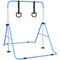 Barre de gymnastique pour enfants, barre horizontale pliable à hauteur réglable avec anneaux de gymnastique, bleu-0