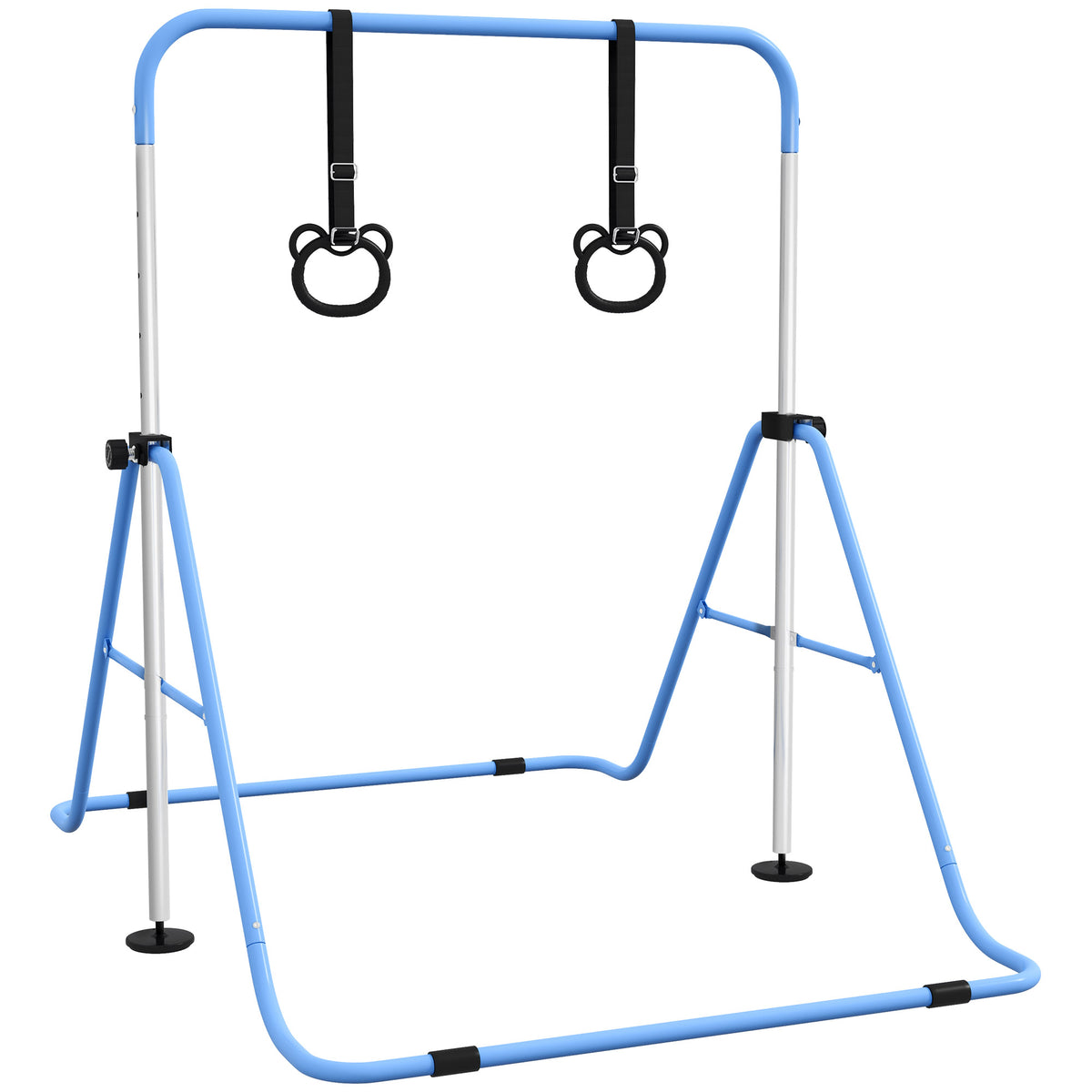 Barre de gymnastique pour enfants, barre horizontale pliable à hauteur réglable avec anneaux de gymnastique, bleu-0
