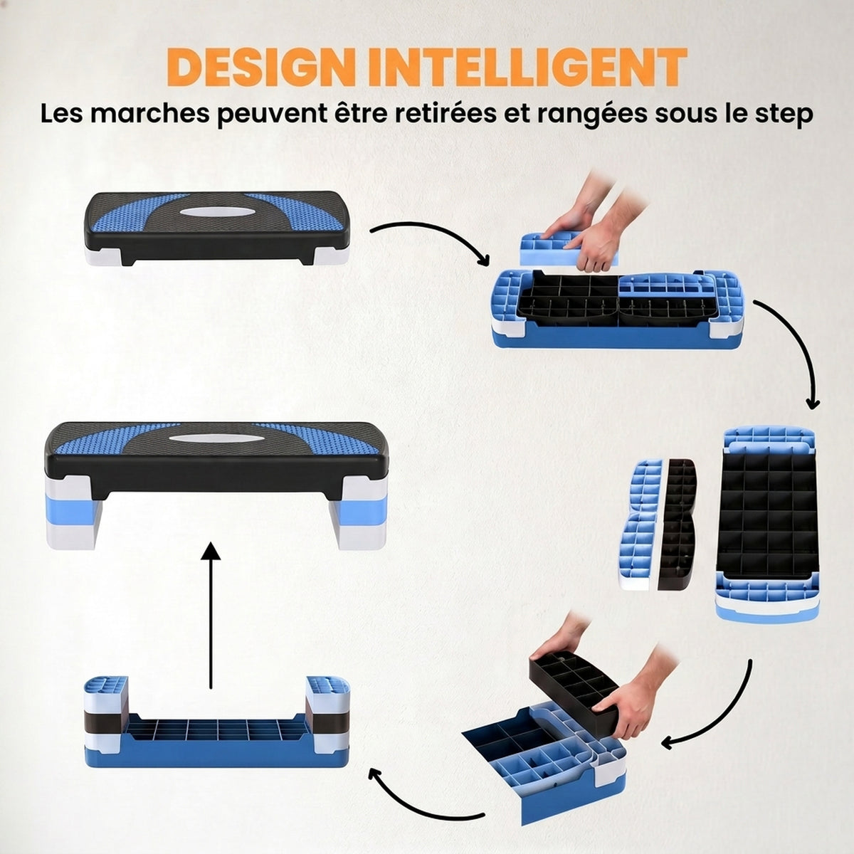Stepper Fitness Aérobic hauteur réglable 10/15/20 cm surface antidérapante 80 x 31 x 20 cm noir bleu-4