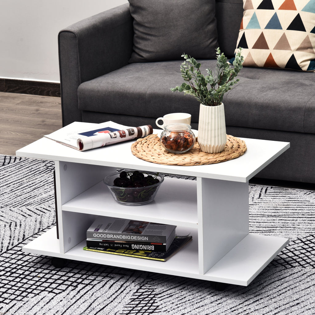 Meuble TV avec Roulettes 80 cm, Meuble Télé pour Téléviseur jusqu'à 42 Pouces avec Étagères Ouvertes, Style Moderne, Banc TV pour Salon, Chambre, Blanc-9
