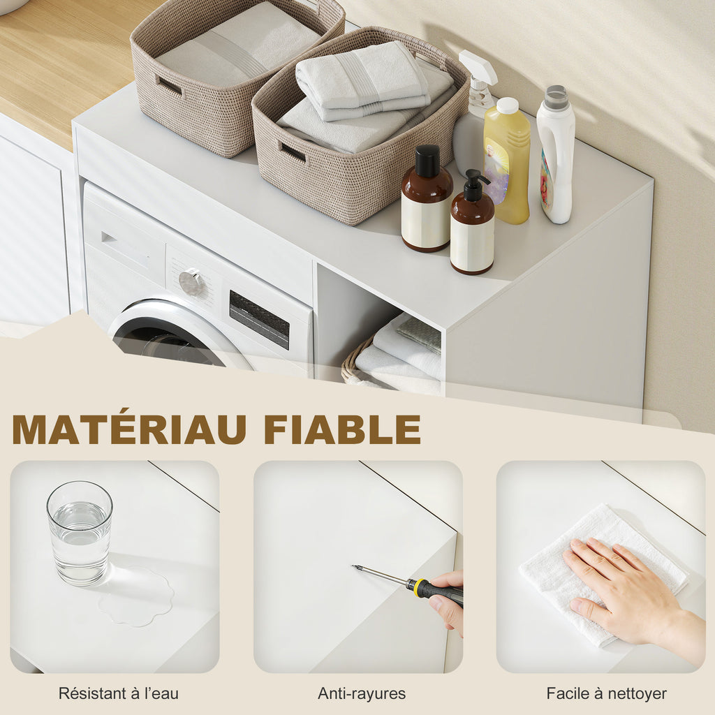 Meuble machine à laver, armoire machine a laver et sèche-linge avec 2 compartiments ouverts, 96 x 60 x 90,5 cm, blanc-4