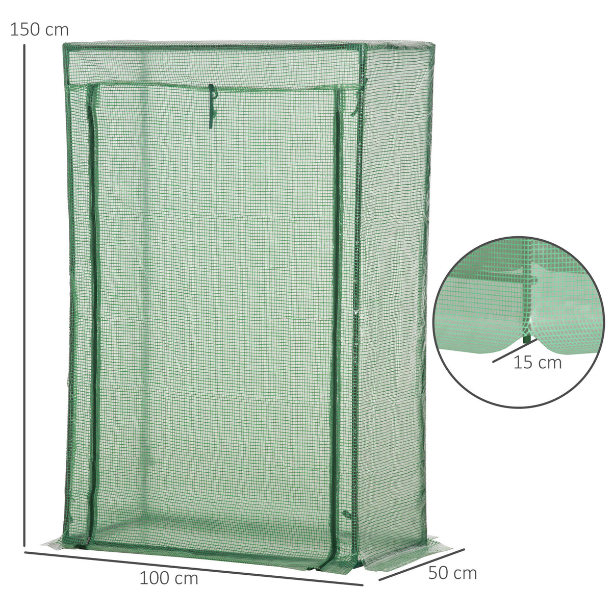Serre de jardin, serre de balcon, bâche renforcée PE, châssis en acier, porte zippée enroulable, pour légumes plantes fleurs en toutes saisons intérieur et extérieur, 100 x 50 x 150 cm vert-2