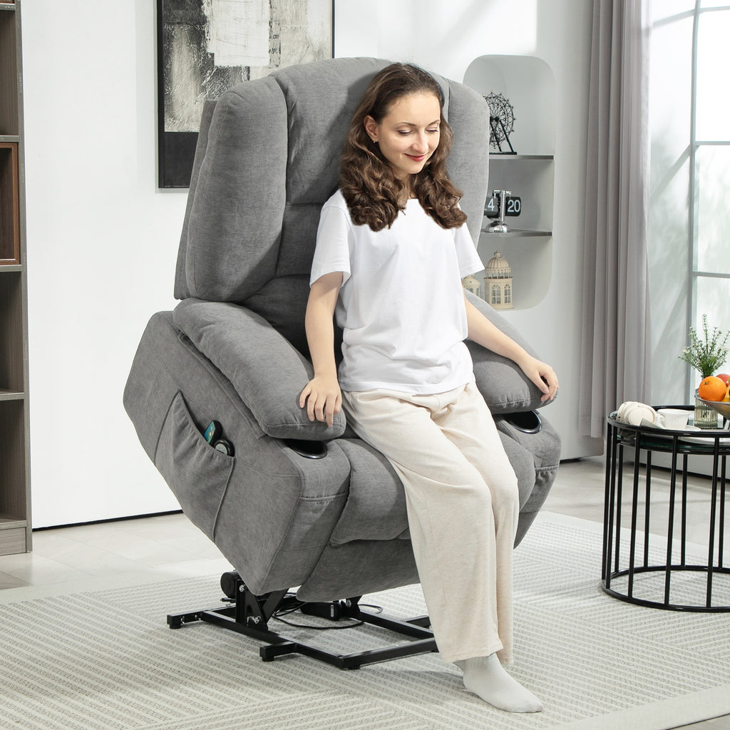Fauteuil releveur relax électrique, fonction massage et chaleur, inclinaison réglable, repose-pied, télécommandes, gris-1