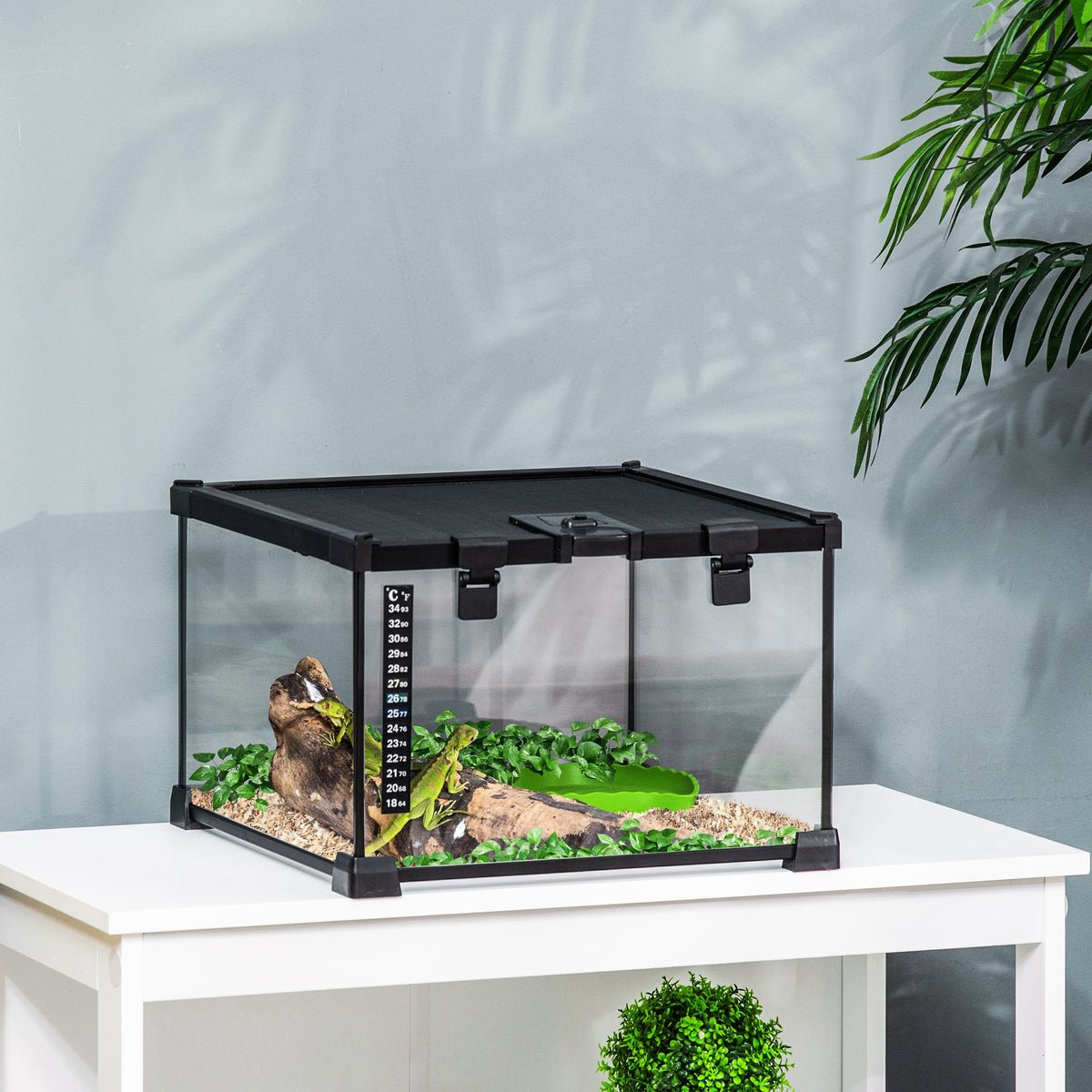 Boîte à reptiles boîte d'élevage de reptiles habitat de terrarium couvercle coulissant treillis métallique thermomètre-1