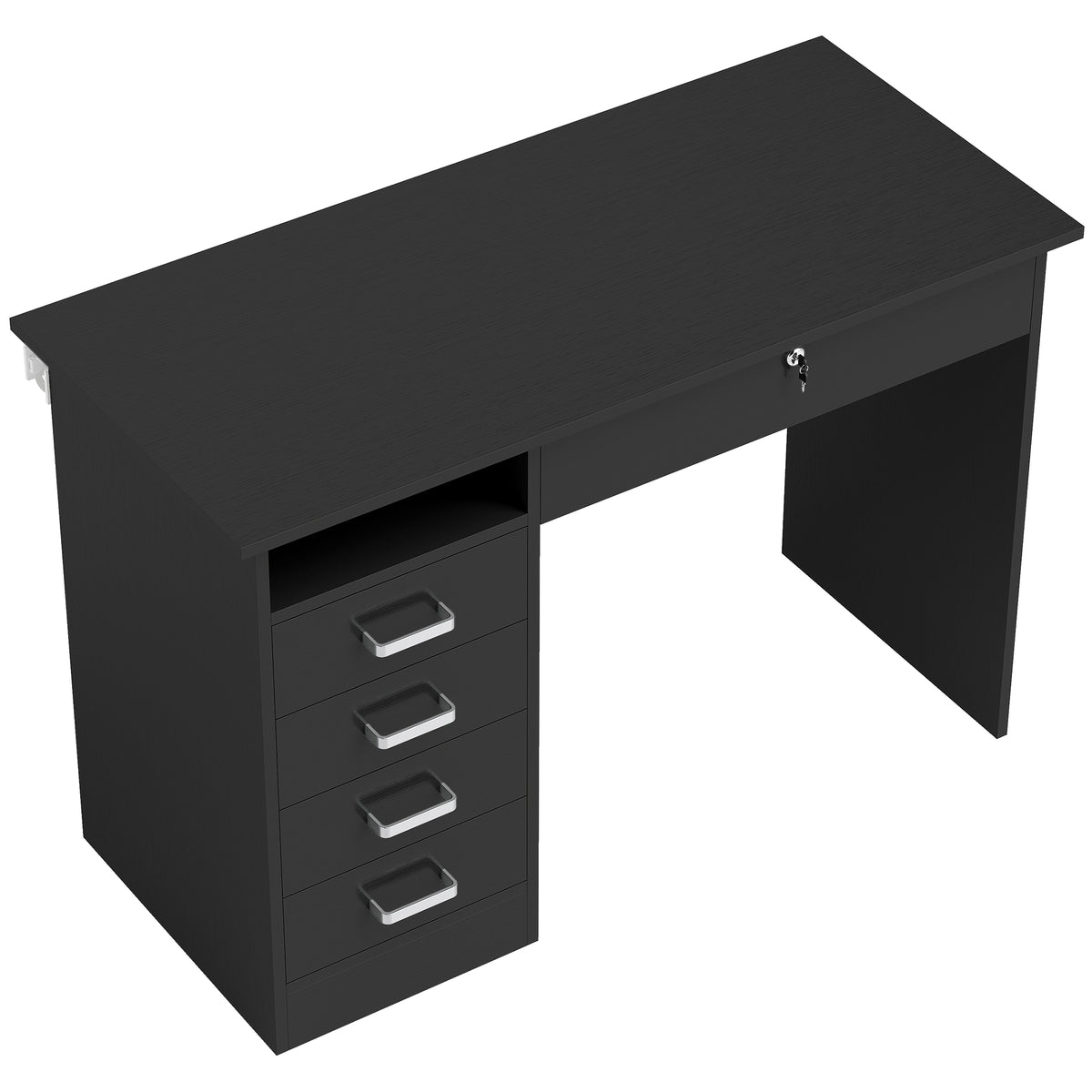 Bureau moderne avec 5 tiroirs, grand plateau, 1 compartiment ouvert, tiroir verrouillable, 110 x 50 x 76cm, noir-0