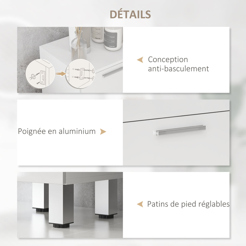 Meuble de salle de bain sur pied - 4 tiroirs et base surélevée, commode salle de bain salon chambre, 30x30x93cm, blanc-5