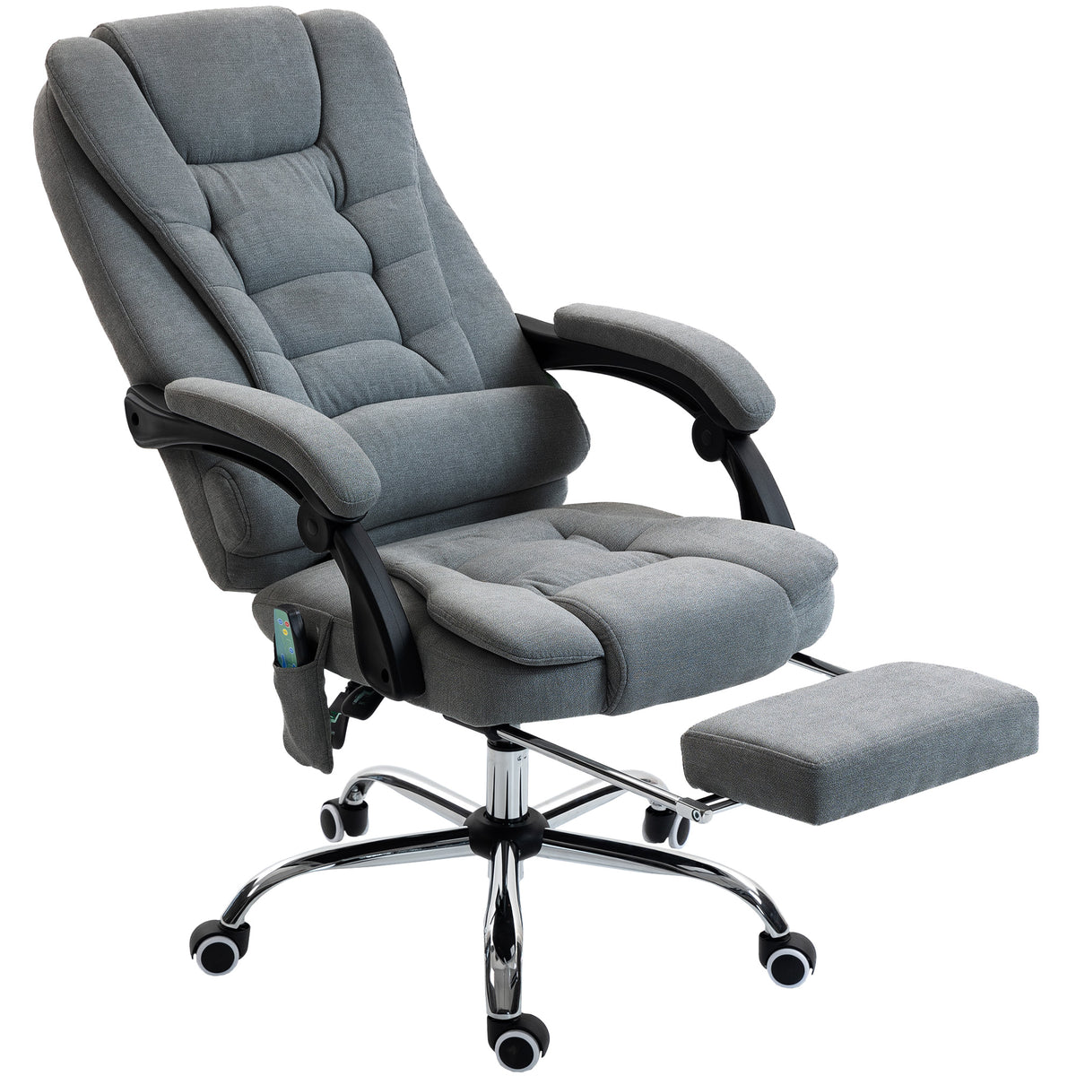 Fauteuil de bureau massant et chauffant, chaise de bureau, hauteur réglable, dossier inclinable, 65x70x111-119cm, gris-0