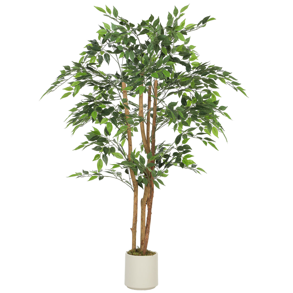 Plante artificielle intérieure 150 cm banian arbre artificiel, pot en plastique et tronc en bois massif, vert-0