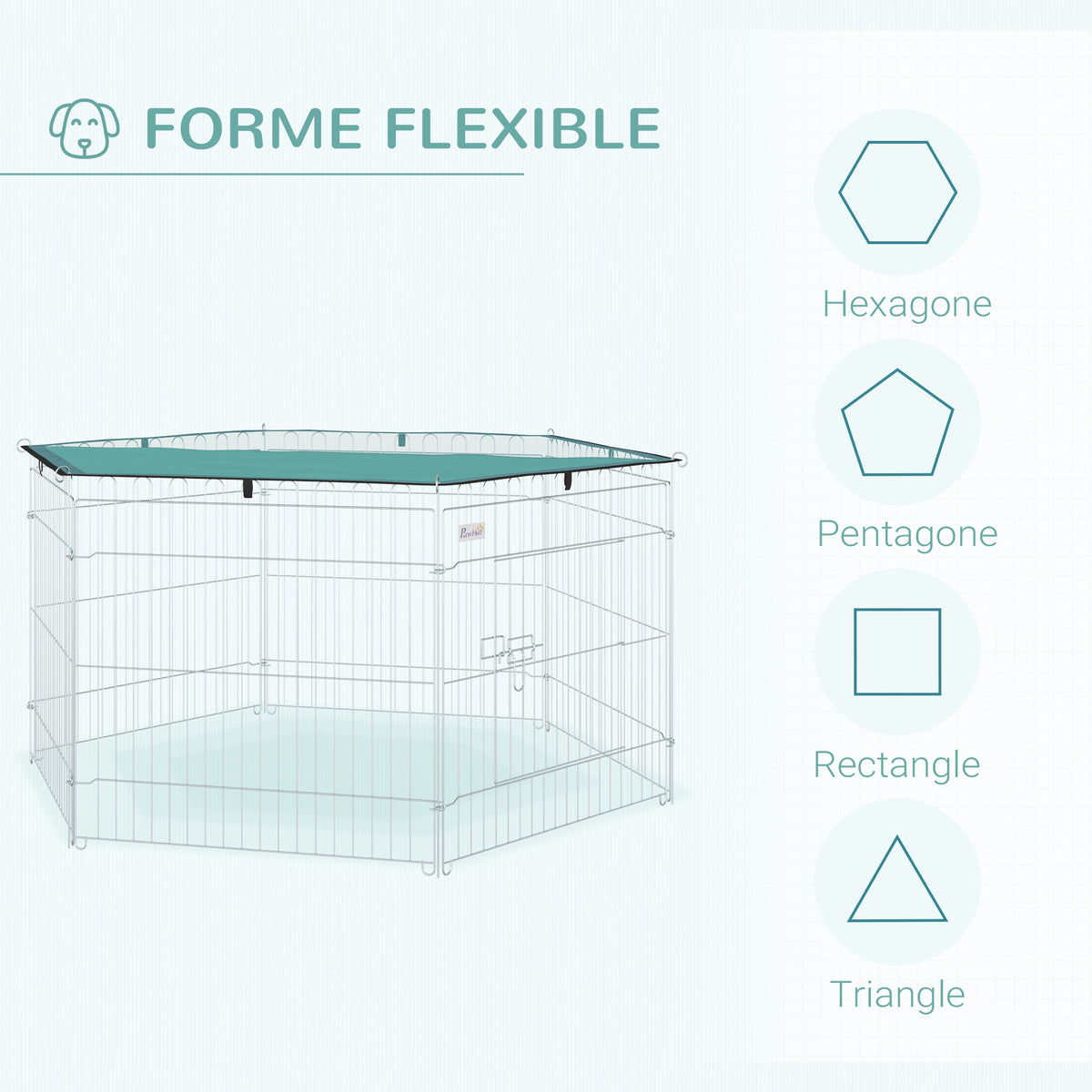 Parc pour chien, enclos chien 6 panneaux avec toit, modulable et pliable, enclos portable 60H cm avec porte, clôture pour chat, chiens de petit taille, intérieur et extérieur, argent, vert-3