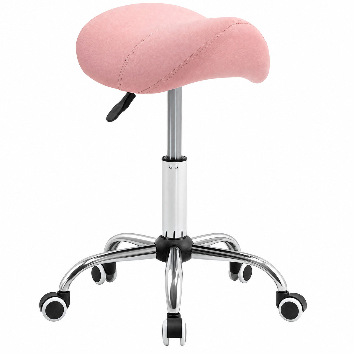 Tabouret à roulettes, chaise de travail avec hauteur réglable 49-61 cm et selle ergonomique, 52x53x49-61cm, rose-0