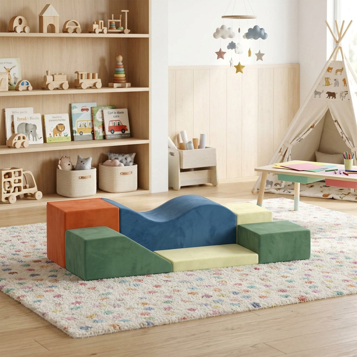 Parcours Motricité Bébé 6PCS, Module Motricité Bébé en Mousse, Housse en Velours, Base Antidérapante, Multicolore-9