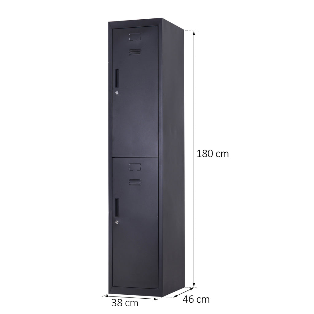 Armoire à casiers à 4 niveaux, casier vestiaire métallique avec 2 portes verrouillables à 2 clés, 38x46x180cm, noir-2