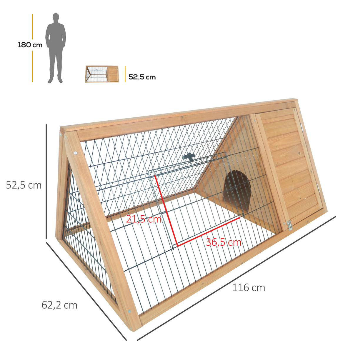 Clapier triangulaire de sol enclos extérieur niche double porte convient aux lapins poules tortue terrestre dim. 116L x 62,2l x 52,5H cm bois massif pin-2