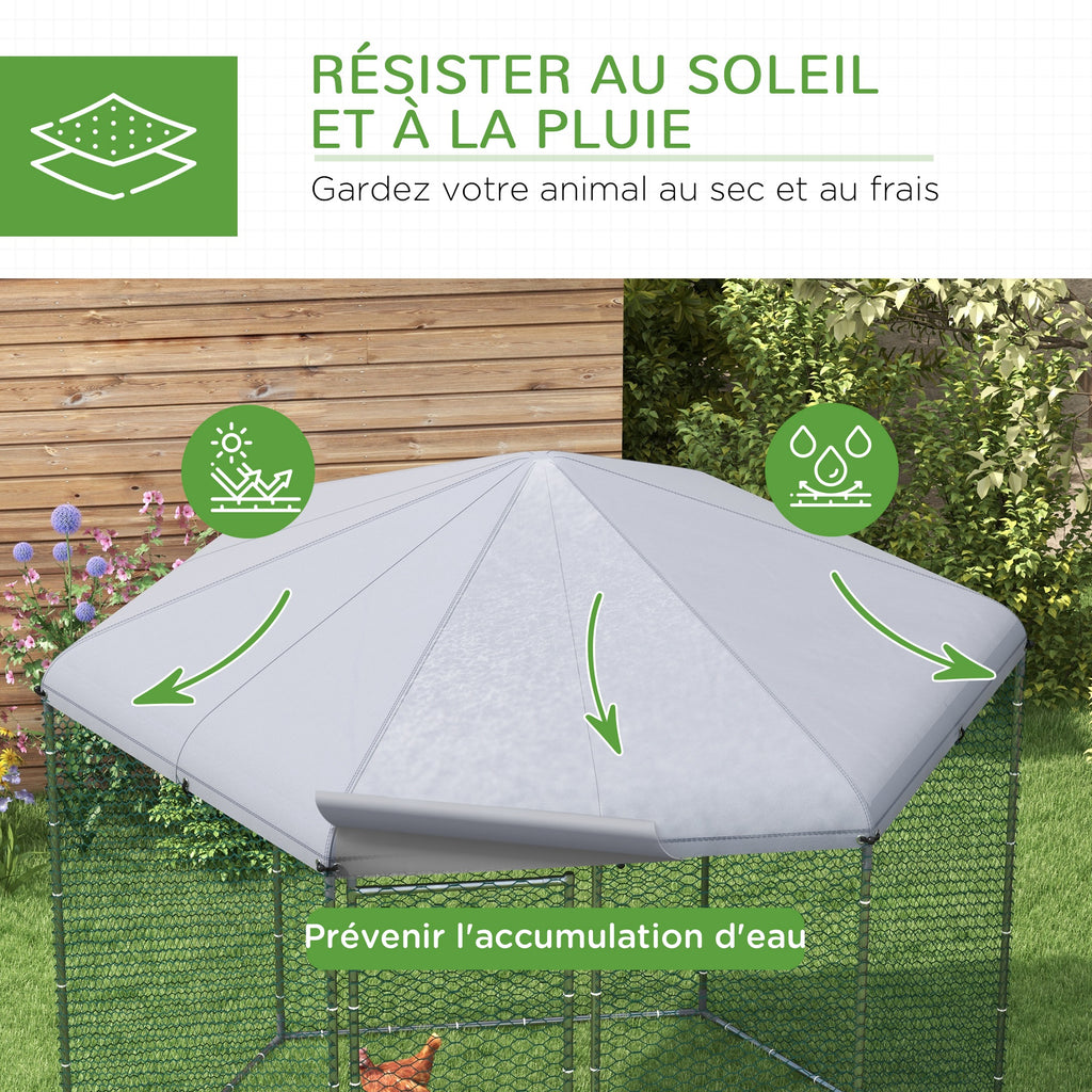 Enclos poulailler extérieur 5 m² parc grillagé dim. 2,8L x 2,45l x 2,46H - espace couvert - 5/8 poules-3