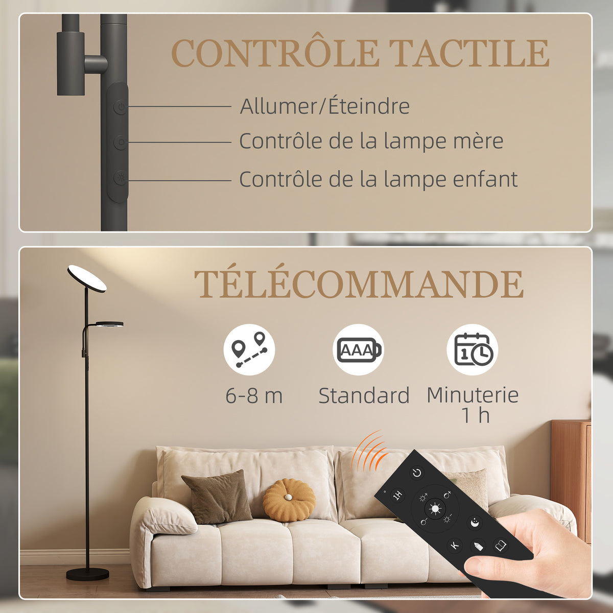Lampadaire LED 42W dimmable 2700K-6500K 4 couleurs variation continue, 4 modes scène, télécommande et contrôle tactile-5