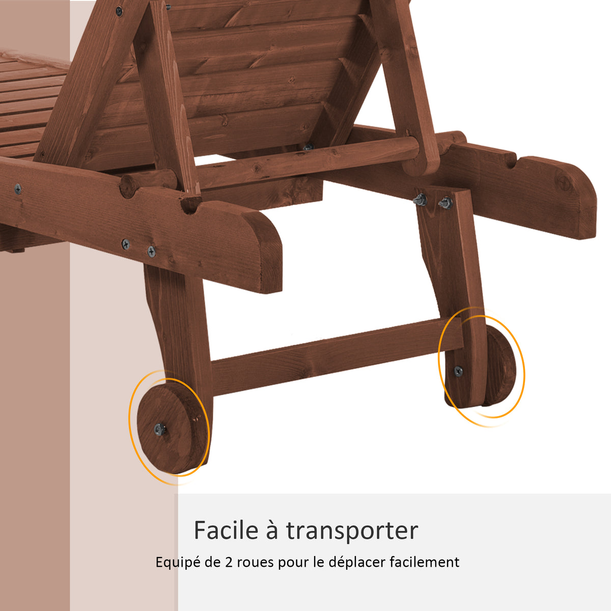 Bain de Soleil transat Style Colonial Dossier réglable 3 Positions roulettes Tablette Support Bois Sapin-5