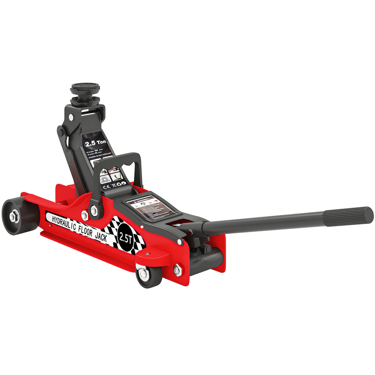 Cric hydraulique, cric de manœuvre extra plat charge max 2500 kg, plage de levage 80-360 mm, 53 x 20,5 x 17,5 cm, rouge-0