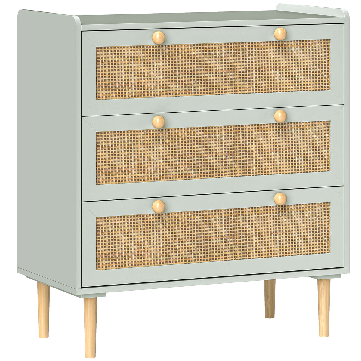 Commode design bohème en rotin avec 3 tiroirs, meuble de rangement pour le salon, le couloir, l'entrée, vert olive-0