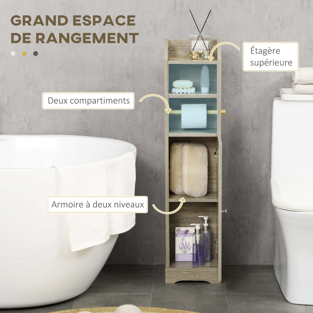 Meuble bas de salle de bain 1 étagère supérieure ouverte 2 compartiments et 1 placard 23 x 18 x 100 cm gris-3
