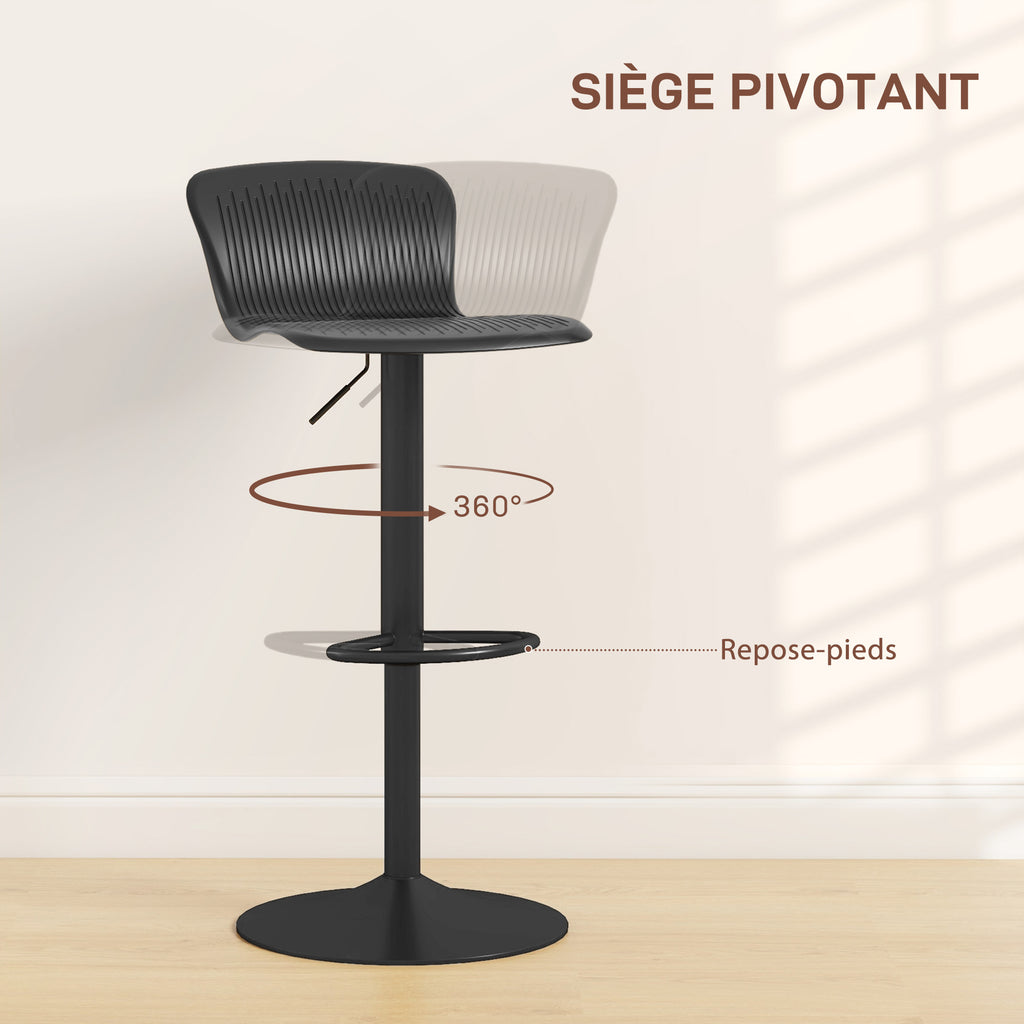 Lot de 2 tabourets de bar, chaises de bar réglable en hauteur, dossier et repose-pieds, 38,5x40x76,5-97,5cm, noir-3