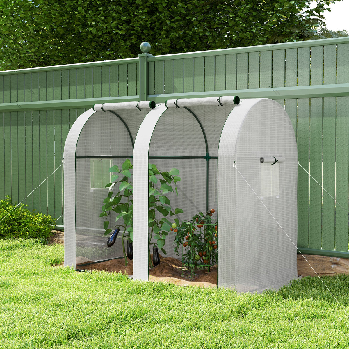 Serre de jardin 1,8 m² serre à tomates 2 portes zippées déroulantes 4 fenêtres enroulables acier PE 135 g/m² blanc-9