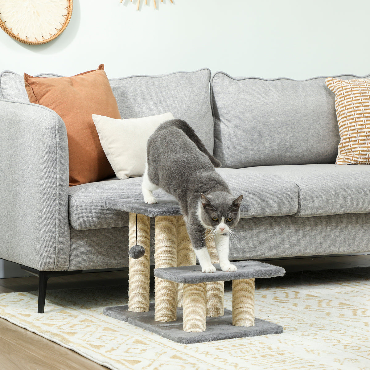 Escalier pour animaux domestiques réglable 3 marches échelle pour chat chien griffoirs en sisal balle 52x34,5x54cm gris-9