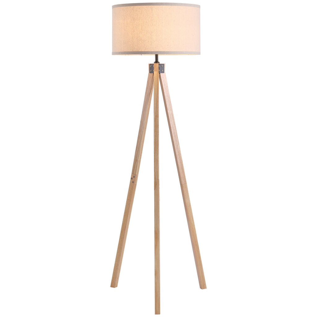 Lampadaire trépied style scandinave 40 W max. dim. 45L x 45l x 152H cm bois de pin lin beige-0