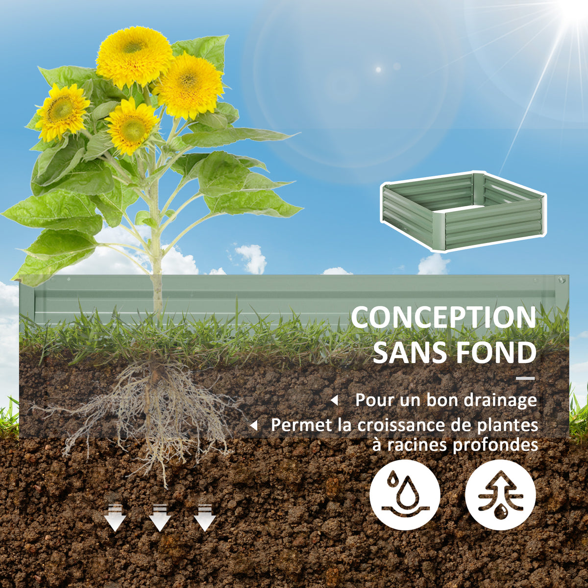 Lot de 2 carré potager de jardin dim. 100L x 100l x 30H cm - tôle d'acier ondulée vert-4