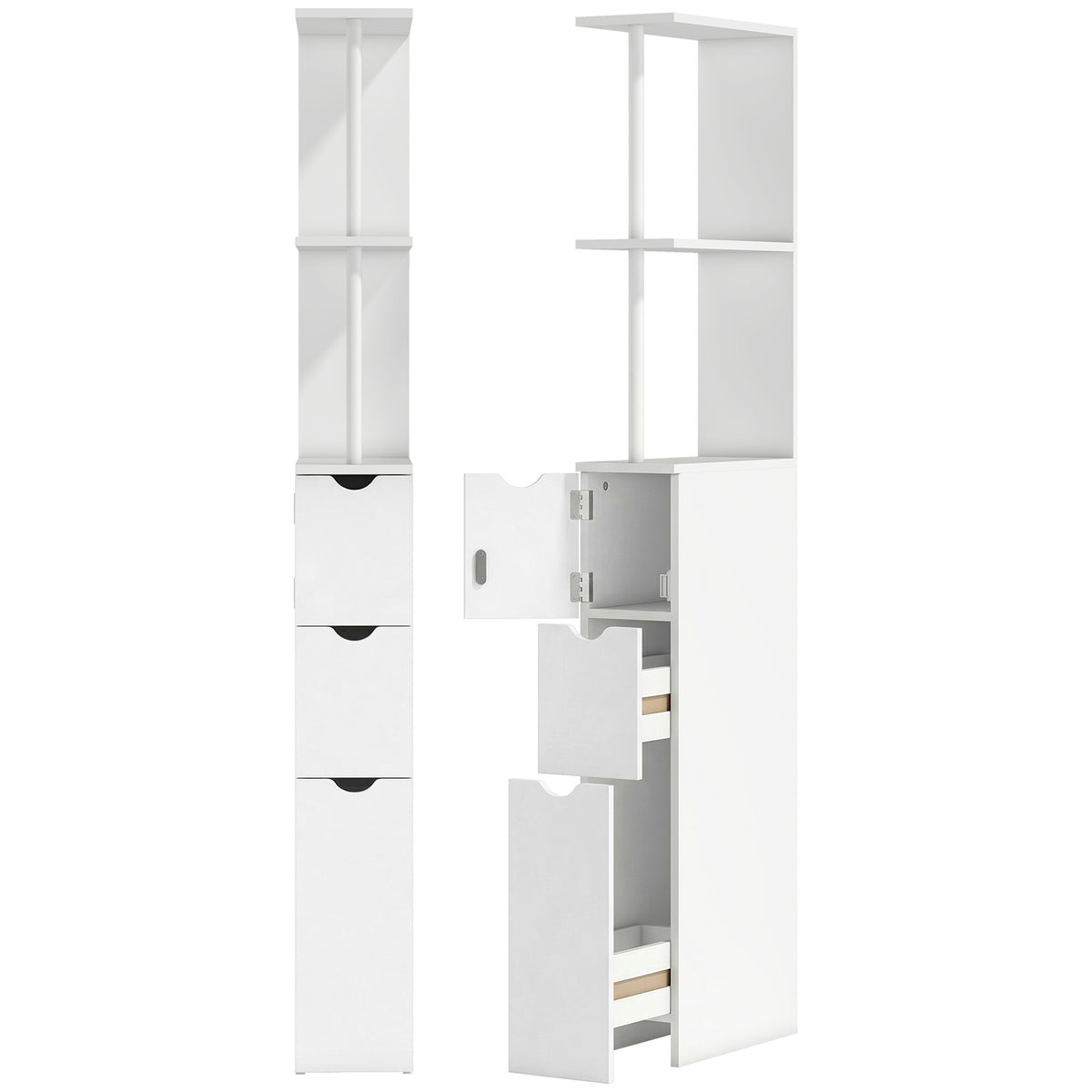 Meuble colonne salle de bain armoire de salle de bain avec tiroirs étagères ouvertes placard 15 x 33 x 136,8 cm blanc-0