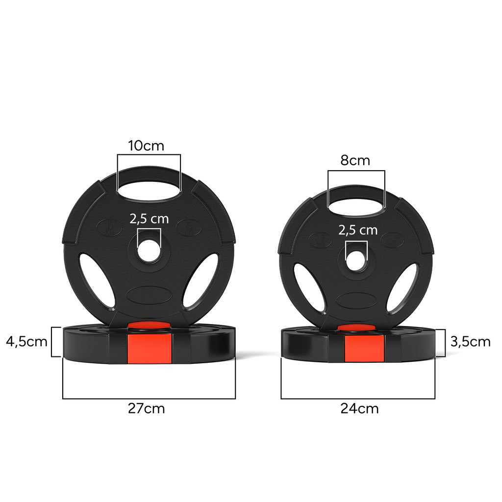 Disques de poids, plaques de poids 2 x 5 kg et 2 x 2,5 kg, à trois poignées avec trous de Ø 25 mm, noir-2