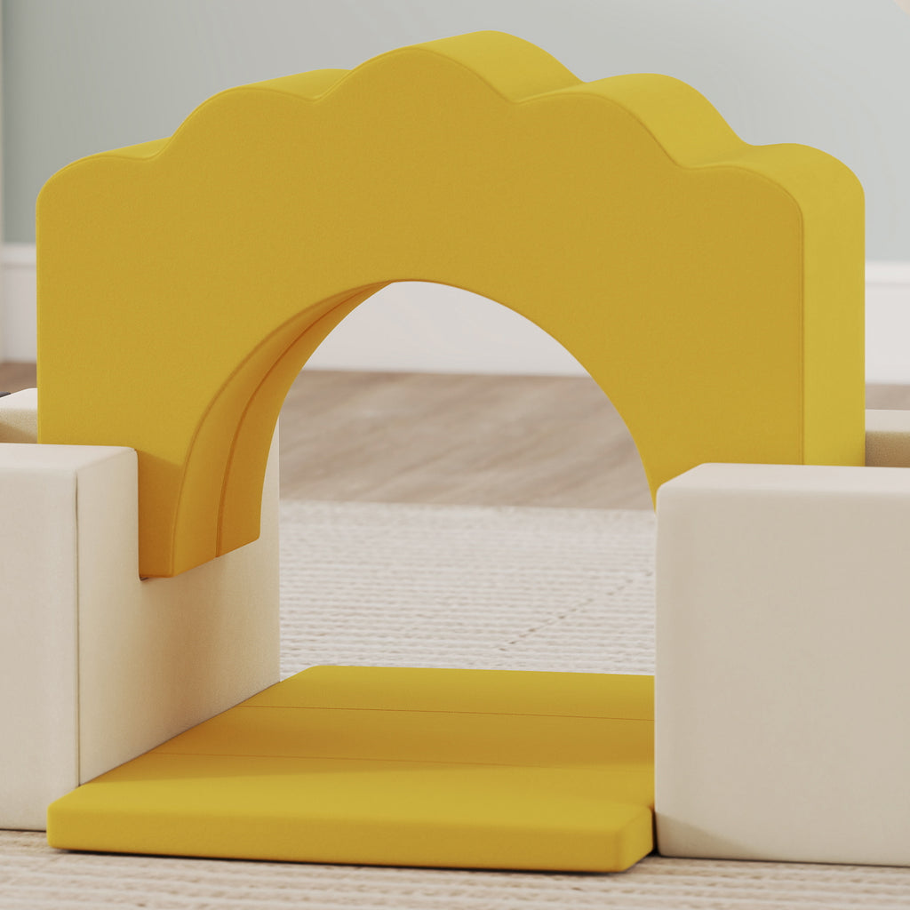 Parcours motricité bébé blocs mousse éducatifs modulables 7 pièces housse lavable en velours base antidérapante jaune-8