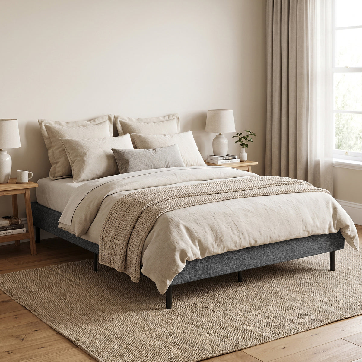Sommier Tapissier 140x190 cm, Cadre de Lit avec Revêtement en Chenille, 10 Lattes Bois, 9 Pieds Stables, Gris-7