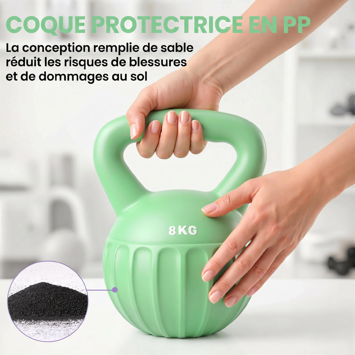 Kettlebell 8 kg, Haltère avec Poignée Antidérapante, Haltère à Boule, Musculation, Entraînement, pour Gym, Vert-4