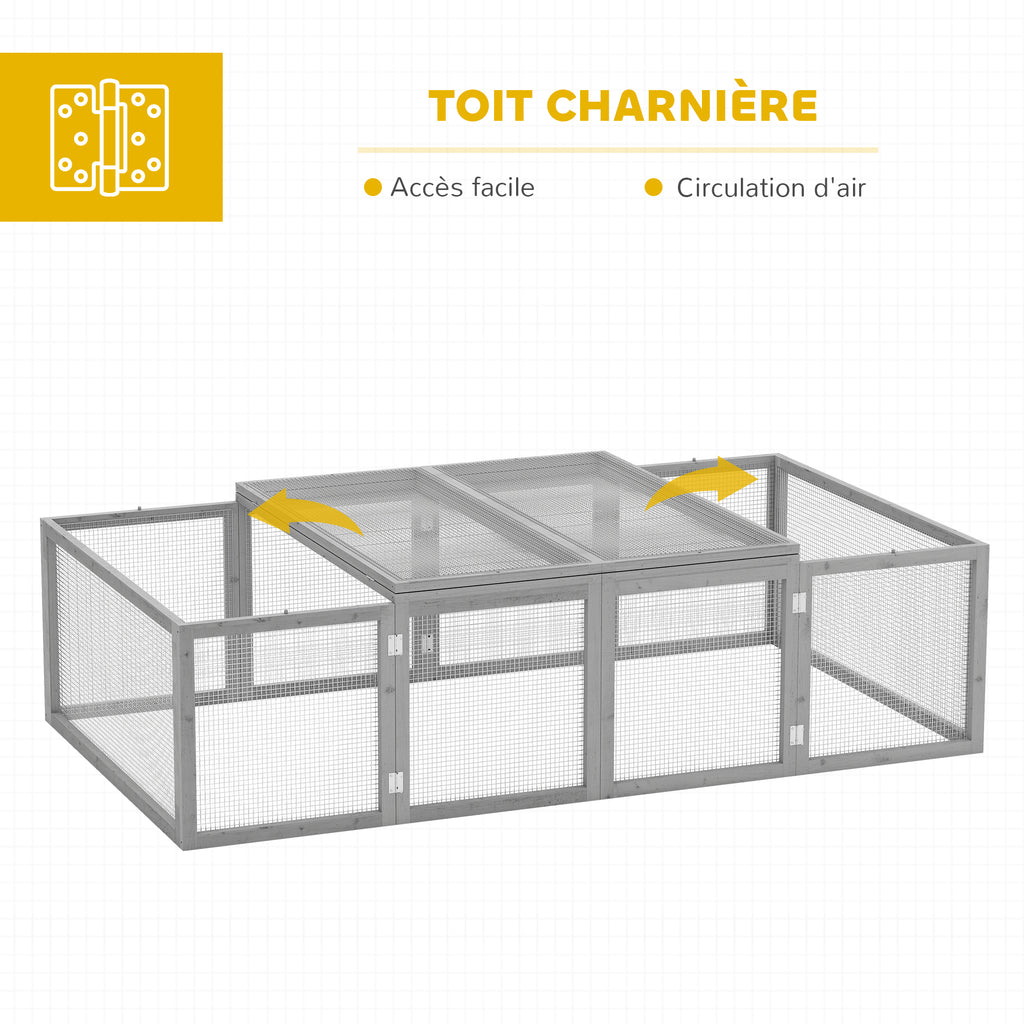 Clapier cage à lapins extérieur intérieur 2 portes supérieures 181L x 100l x 48H cm bois massif gris-3