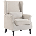 Fauteuil de Salon, Fauteuil d'Appoint Moderne en Velours Côtelé avec Haut Dossier à Oreilles, Coussin Lombaire, Beige-0