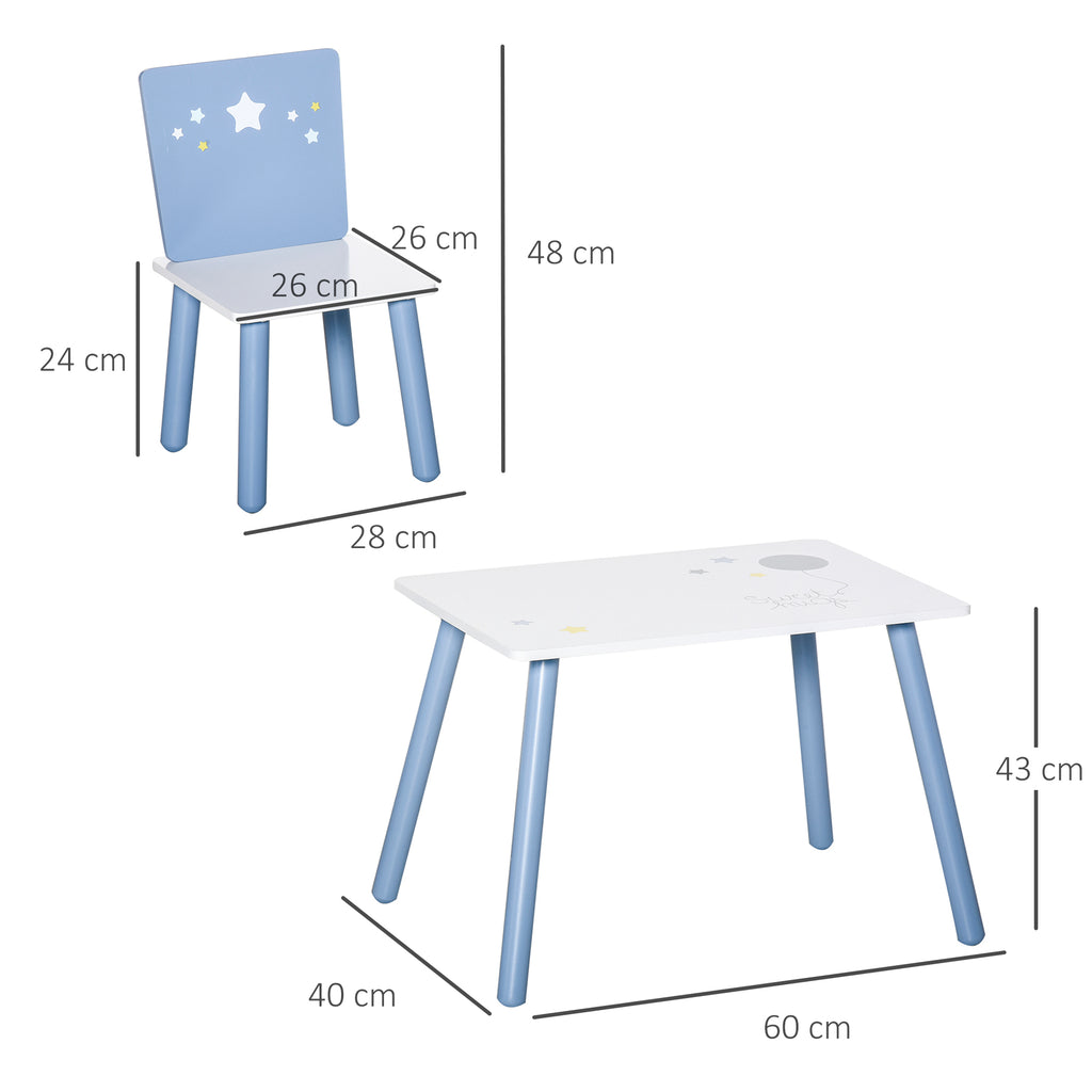 Table enfant avec chaise, ensemble table et 2 chaises en bois pour dessiner, jouer, étudier, bleu-2