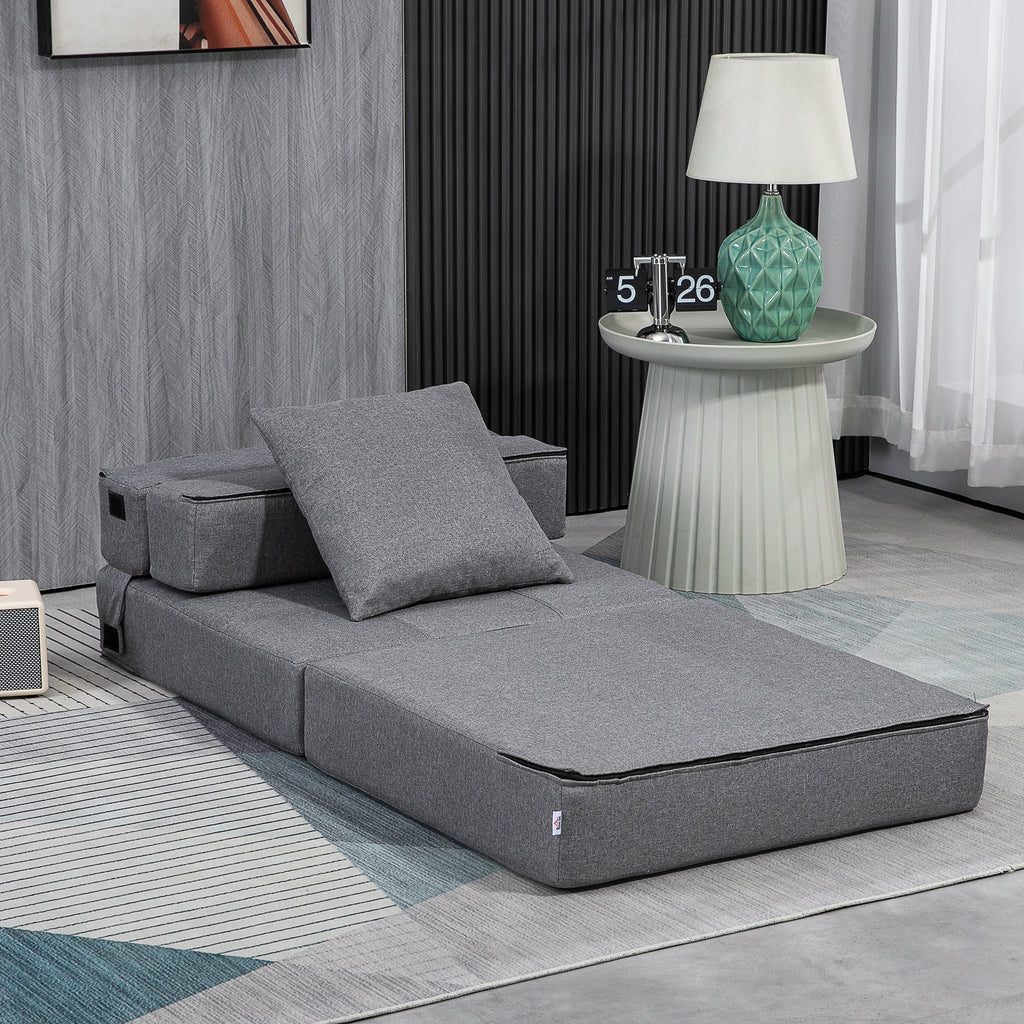 Chauffeuse canapé-lit convertible fauteuil 1 place avec 1 coussin déhoussable, tissu gris-9