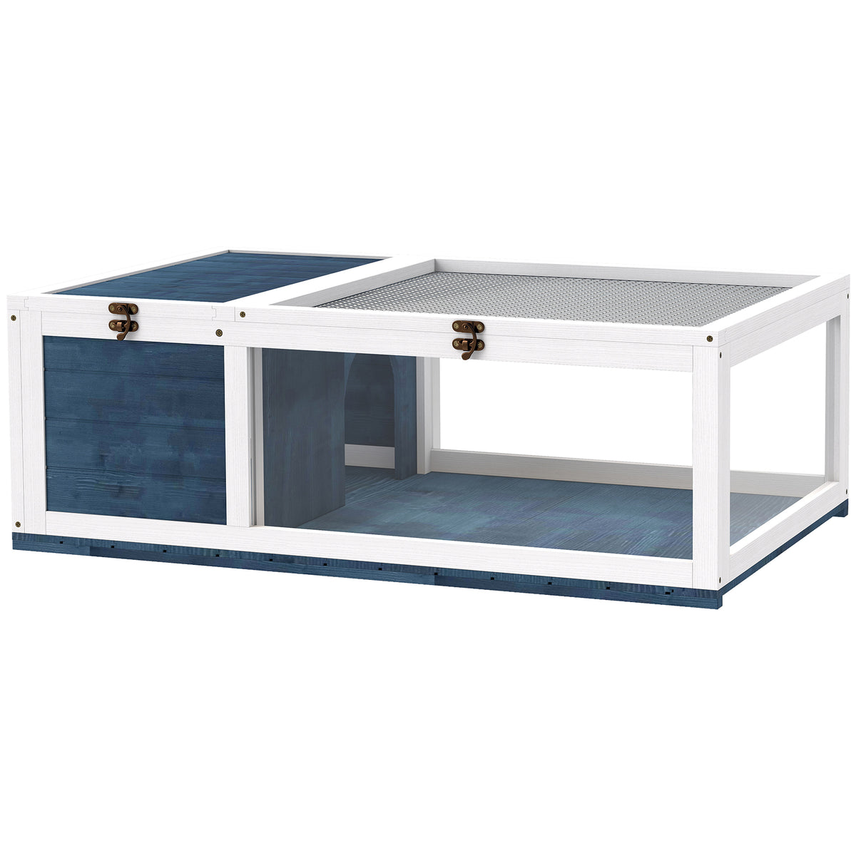 Maison enclos cage habitat pour petit animal tortues avec 2 espaces 91 x 60,5 x 32 cm bois massif bleu-0