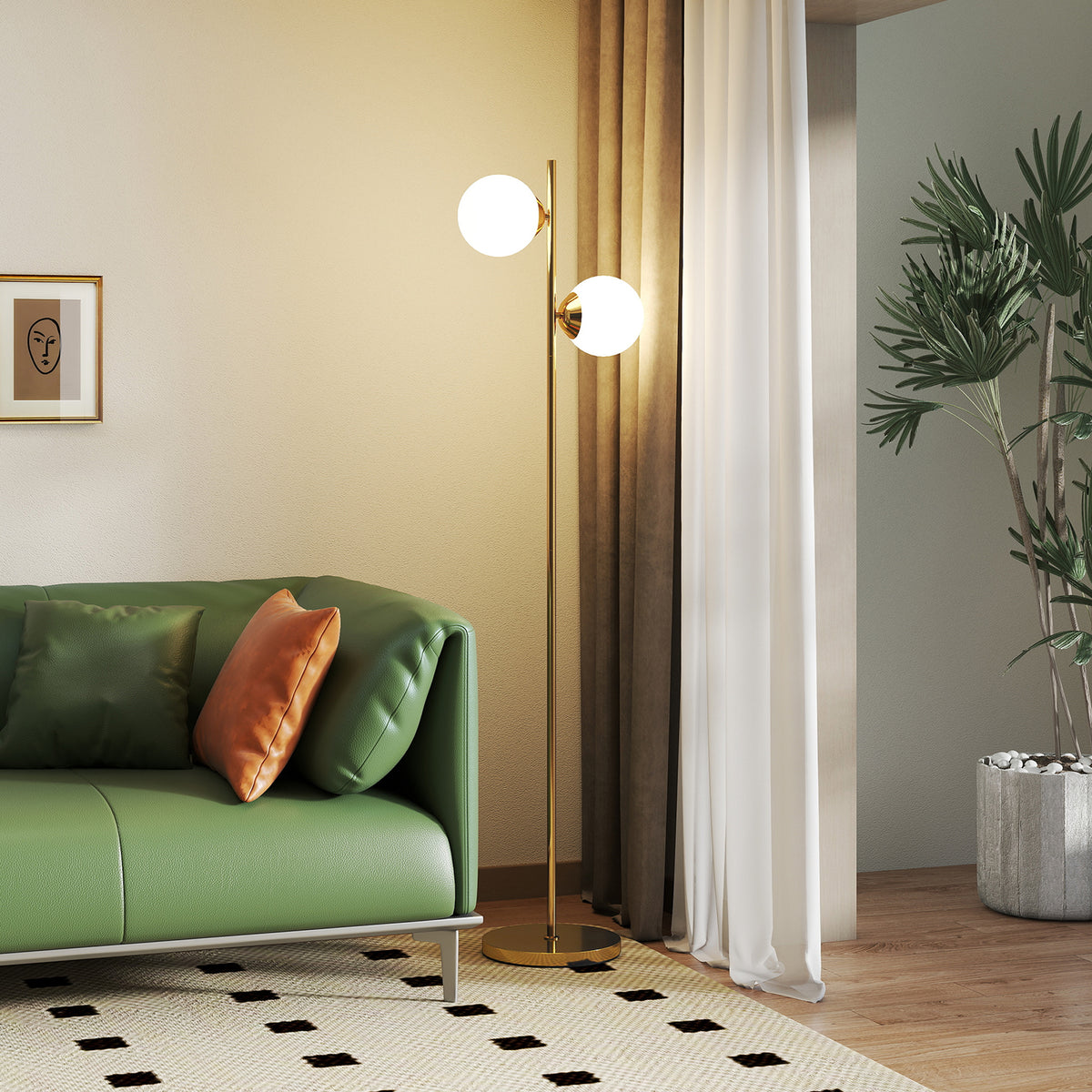 Lampadaire design lampadaire sur pied salon néo-rétro 2 Têtes boules max. 40 W métal doré-1